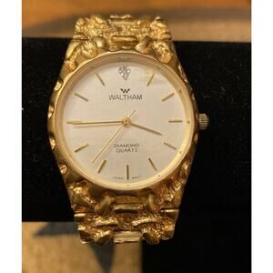 Waltham Gold Diamond Quartz Plated Nugget Wrist Watch 32mm